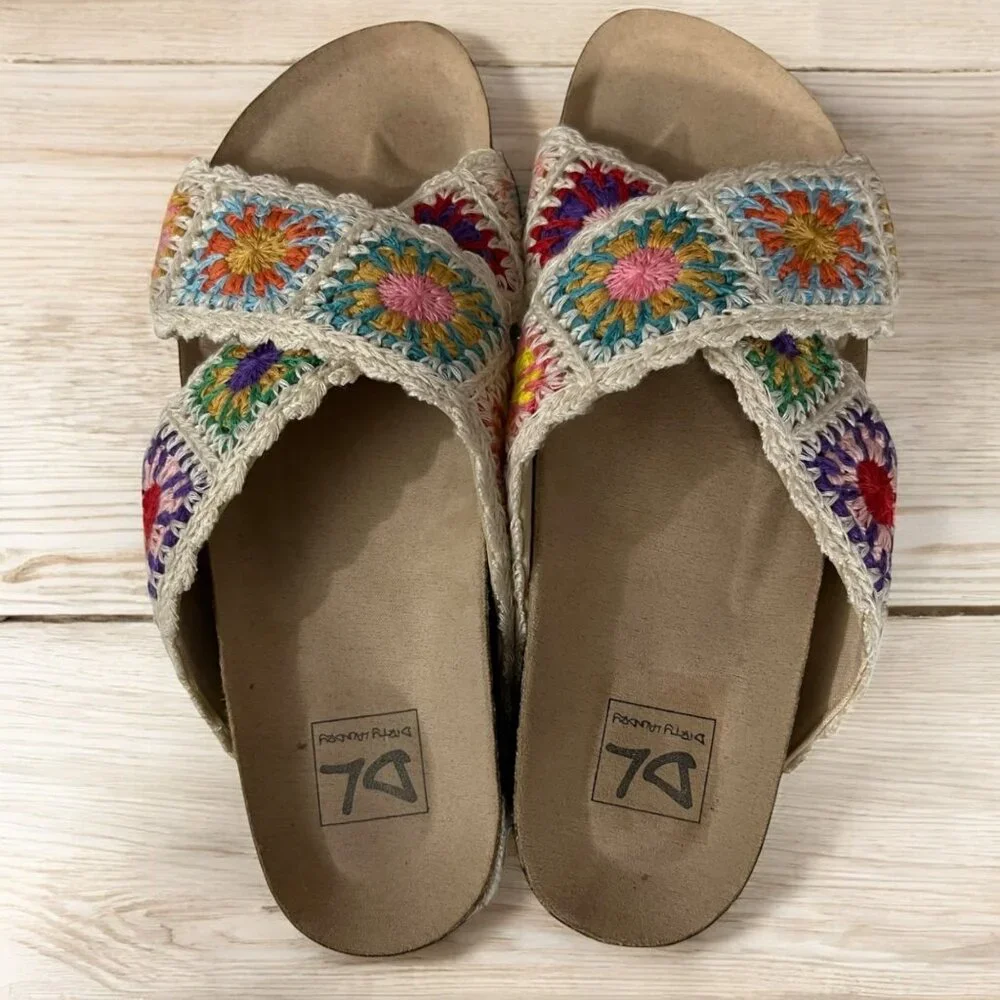 Dirty Laundry Crochet Granny Square Platform‎ Slide Sandals Size 7.5